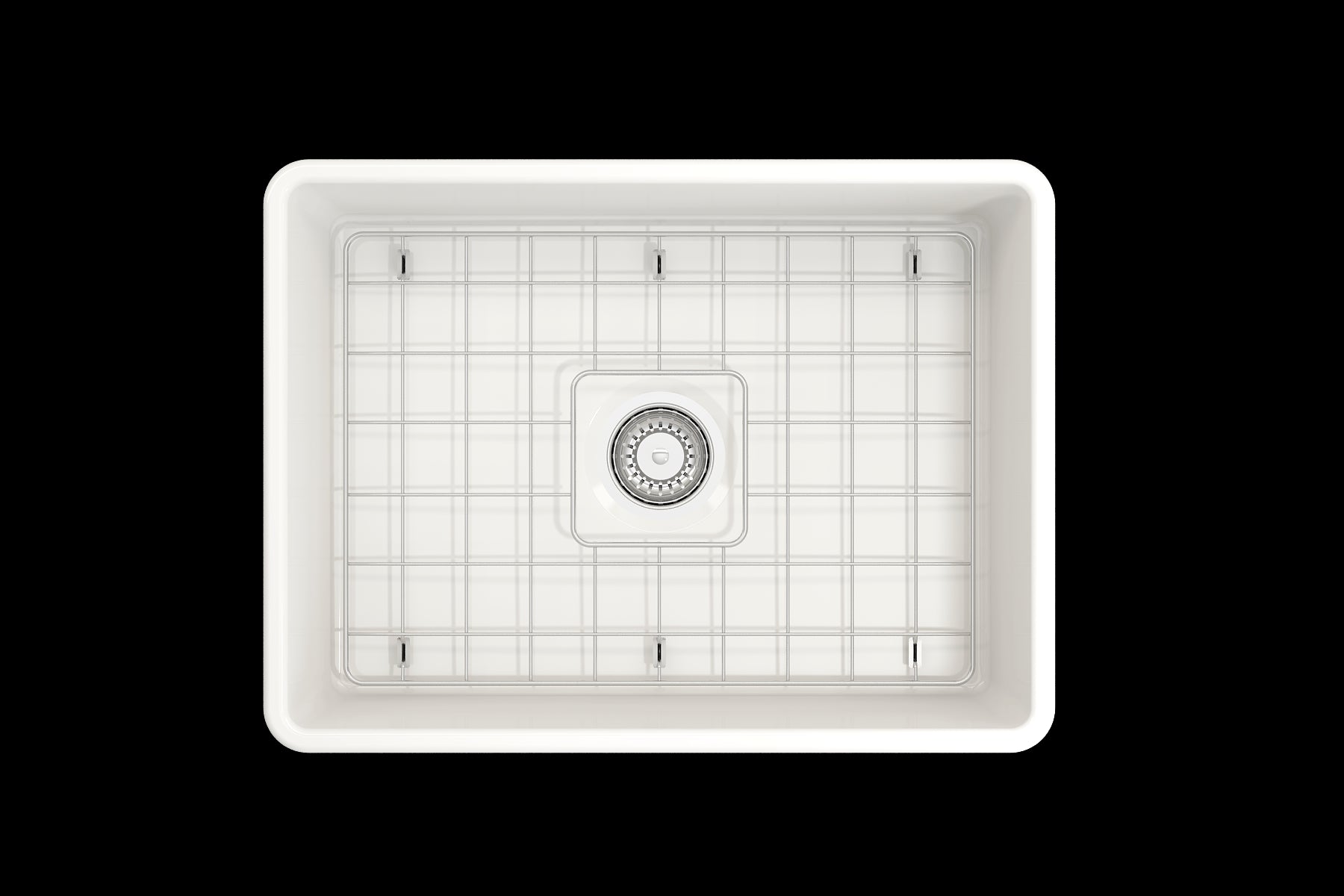 BOCCHI CLASSICO 24" Fireclay Farmhouse Single Bowl Kitchen Sink with protective bottom grid and strainer