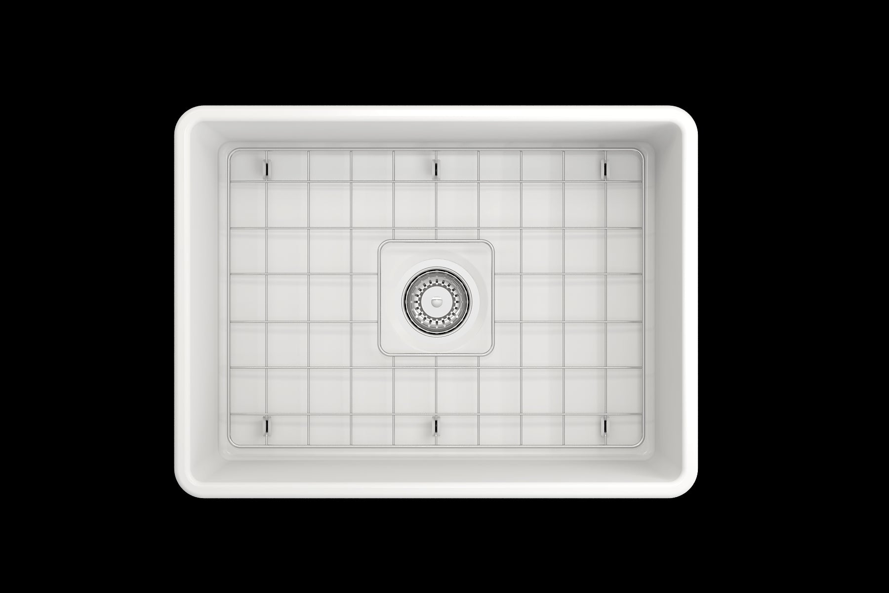 BOCCHI CLASSICO 24" Fireclay Farmhouse Single Bowl Kitchen Sink with protective bottom grid and strainer