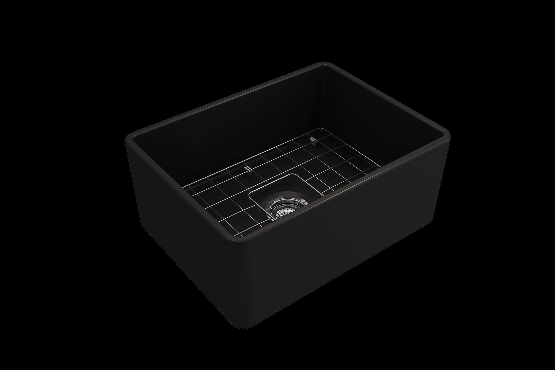 BOCCHI CLASSICO 24" Fireclay Farmhouse Single Bowl Kitchen Sink with protective bottom grid and strainer