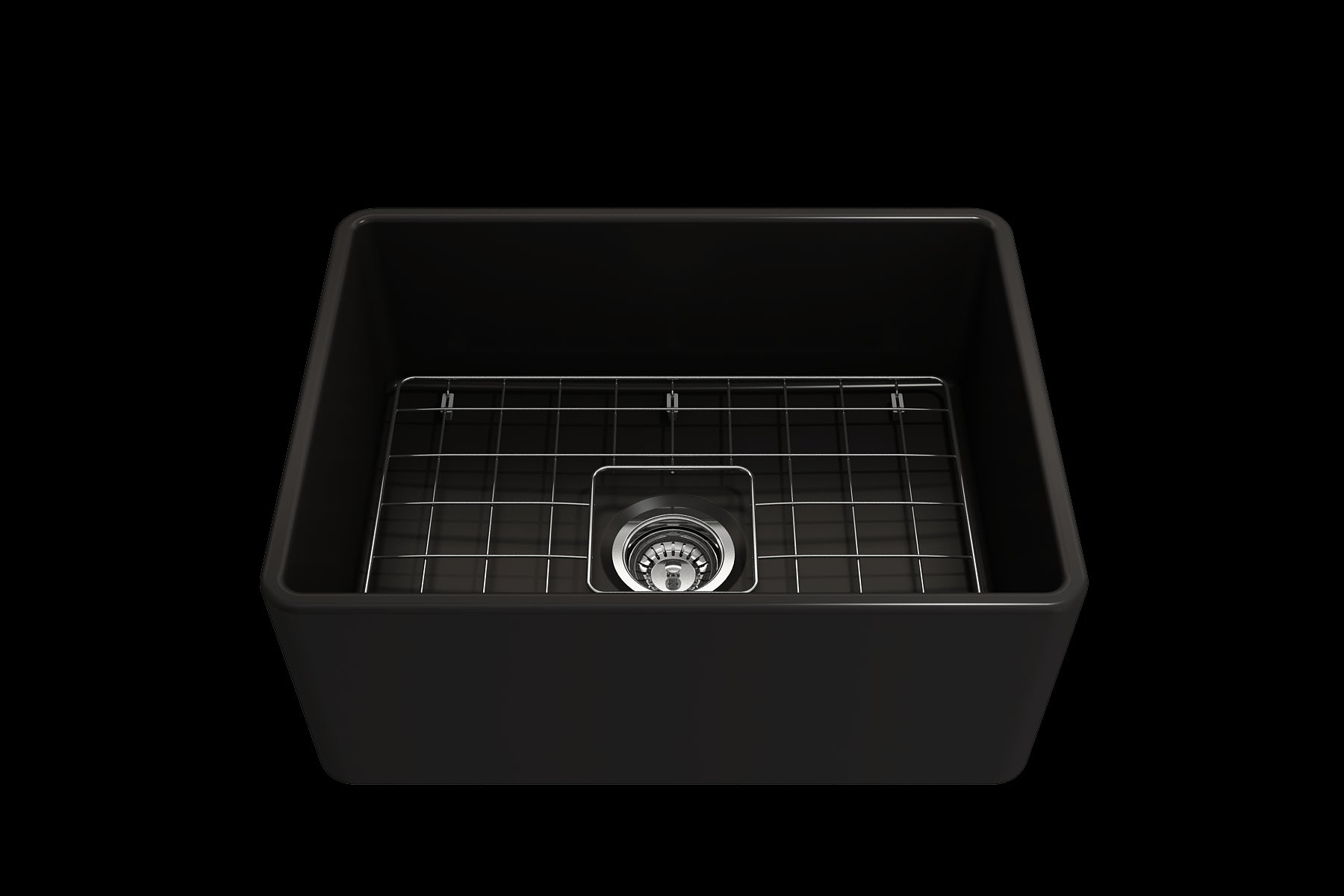 BOCCHI CLASSICO 24" Fireclay Farmhouse Single Bowl Kitchen Sink with protective bottom grid and strainer