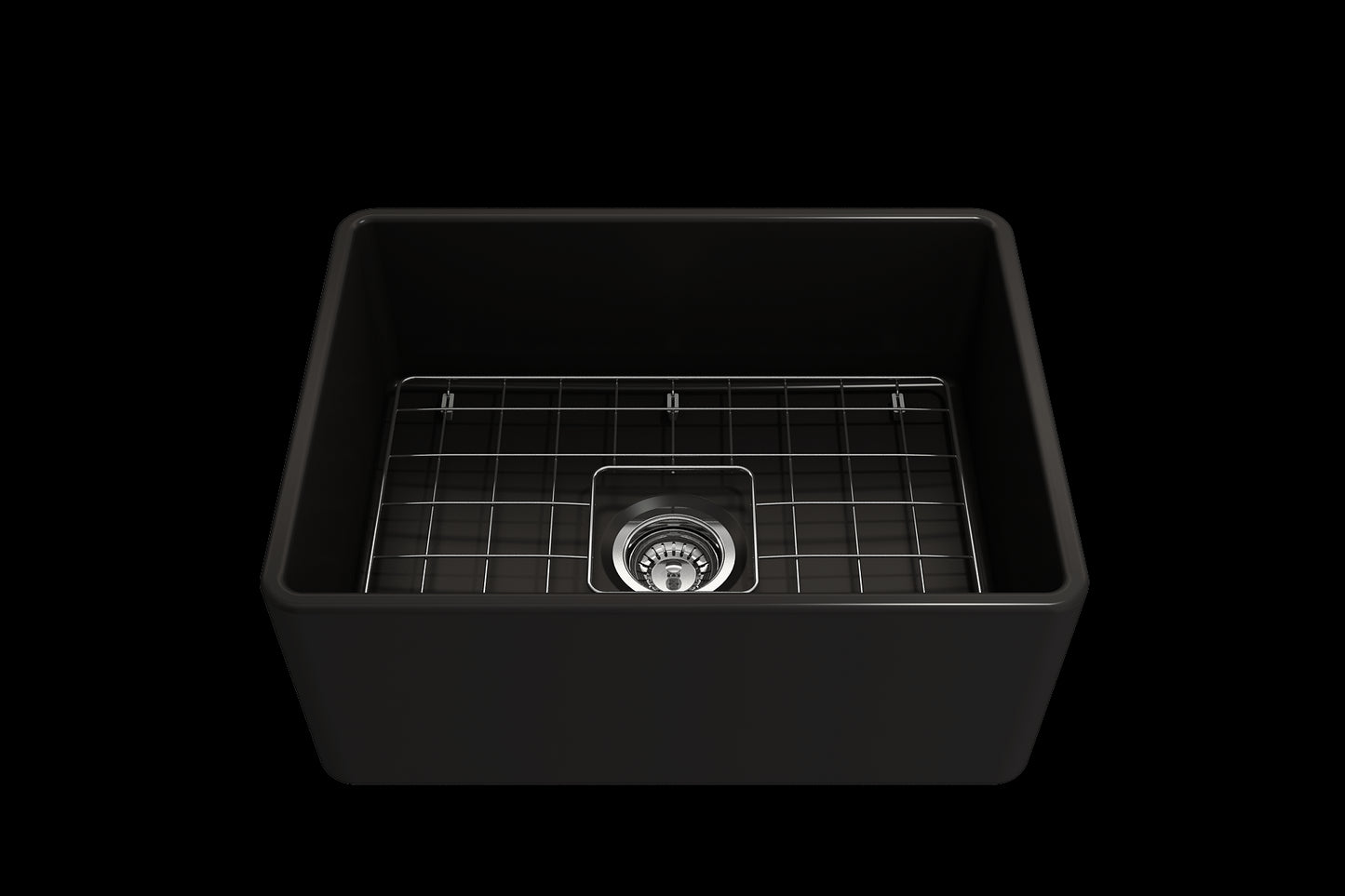 BOCCHI CLASSICO 24" Fireclay Farmhouse Single Bowl Kitchen Sink with protective bottom grid and strainer