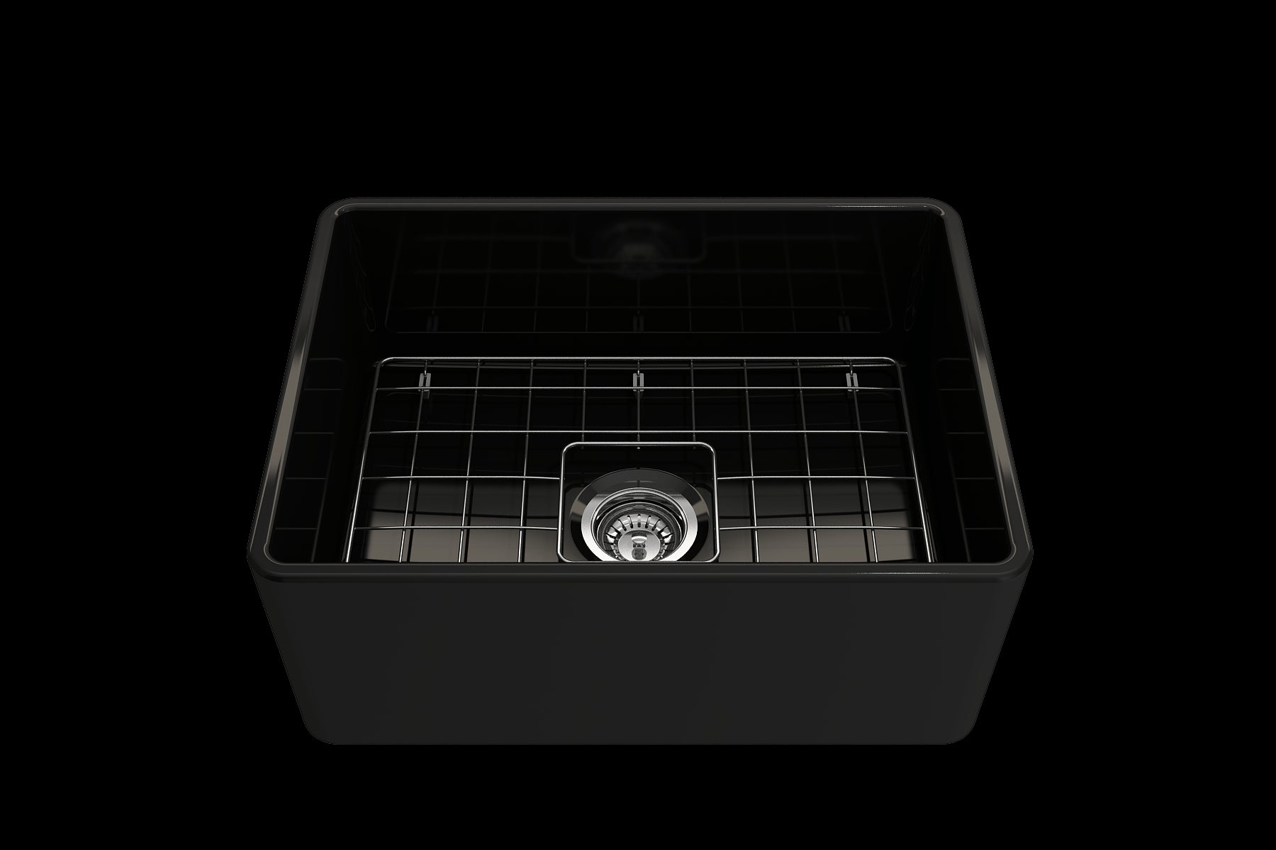 BOCCHI CLASSICO 24" Fireclay Farmhouse Single Bowl Kitchen Sink with protective bottom grid and strainer