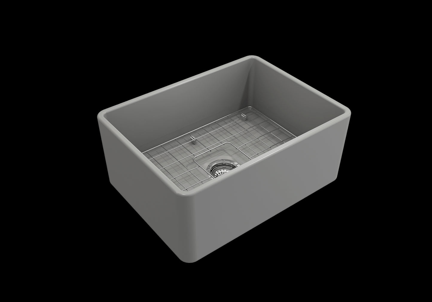 BOCCHI CLASSICO 24" Fireclay Farmhouse Single Bowl Kitchen Sink with protective bottom grid and strainer