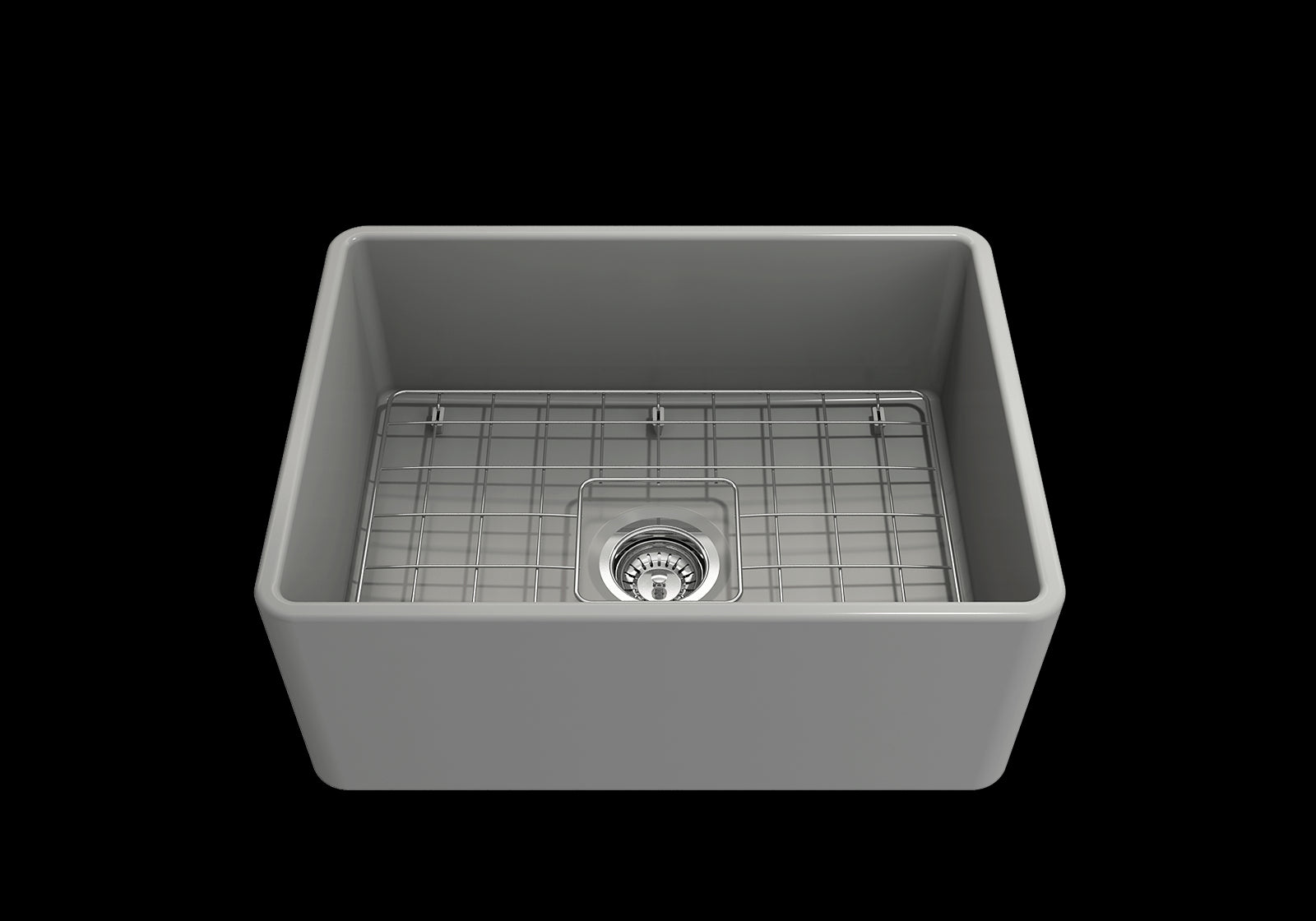 BOCCHI CLASSICO 24" Fireclay Farmhouse Single Bowl Kitchen Sink with protective bottom grid and strainer