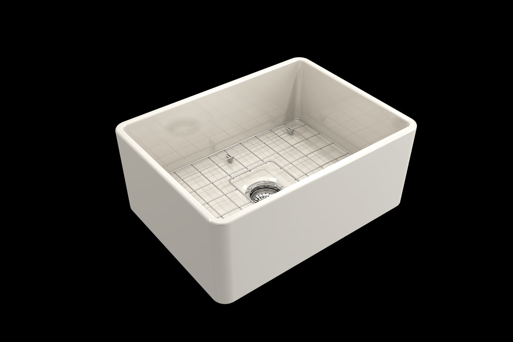 BOCCHI CLASSICO 24" Fireclay Farmhouse Single Bowl Kitchen Sink with protective bottom grid and strainer