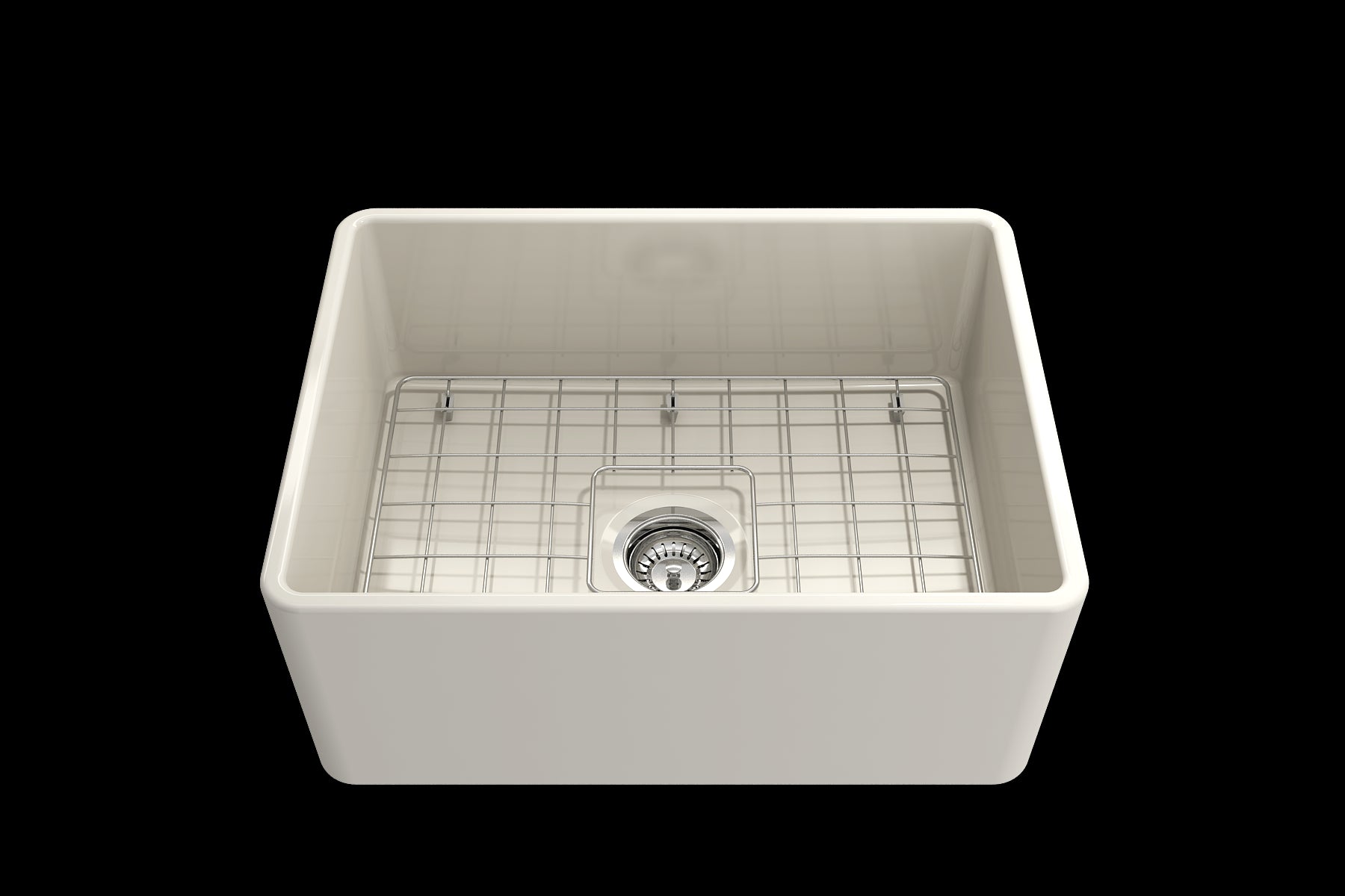 BOCCHI CLASSICO 24" Fireclay Farmhouse Single Bowl Kitchen Sink with protective bottom grid and strainer