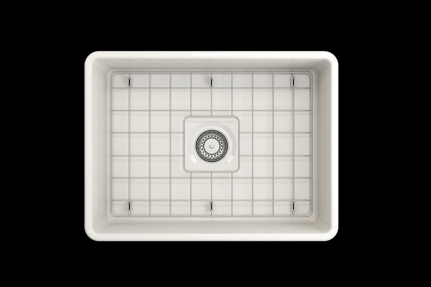 BOCCHI CLASSICO 24" Fireclay Farmhouse Single Bowl Kitchen Sink with protective bottom grid and strainer