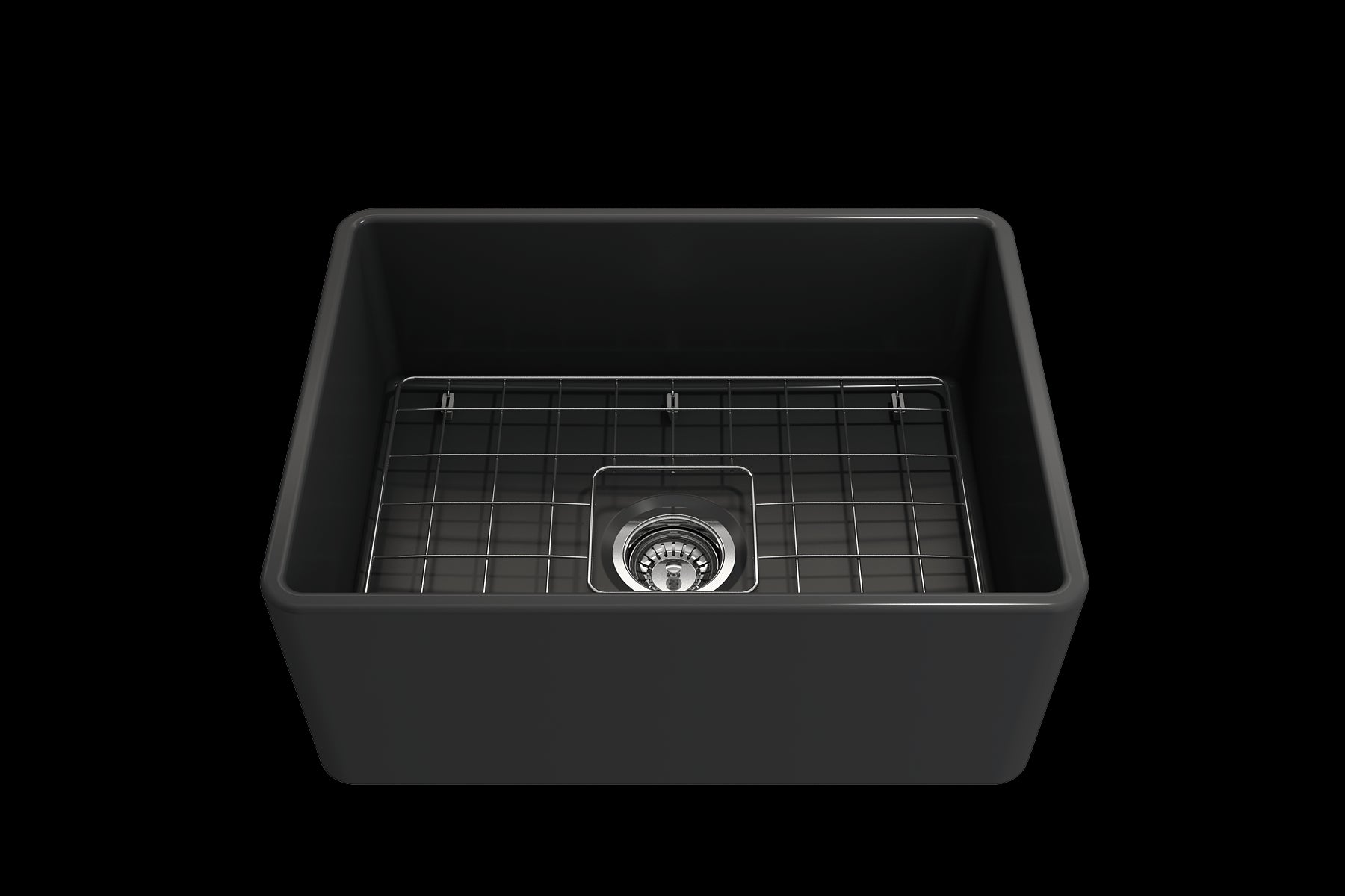 BOCCHI CLASSICO 24" Fireclay Farmhouse Single Bowl Kitchen Sink with protective bottom grid and strainer