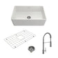 BOCCHI CLASSICO 30" Single Bowl Fireclay Farmhouse Sink w/ Grid, Strainer & Livenza Faucet in white with chrome finish
