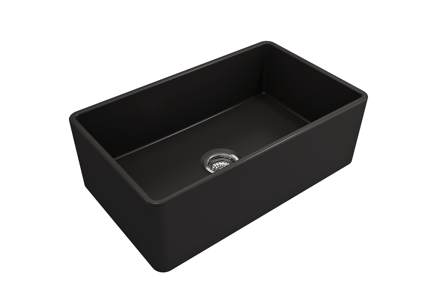 BOCCHI CLASSICO 30" Fireclay Farmhouse Single Bowl Kitchen Sink with Protective Bottom Grid and Strainer in black finish