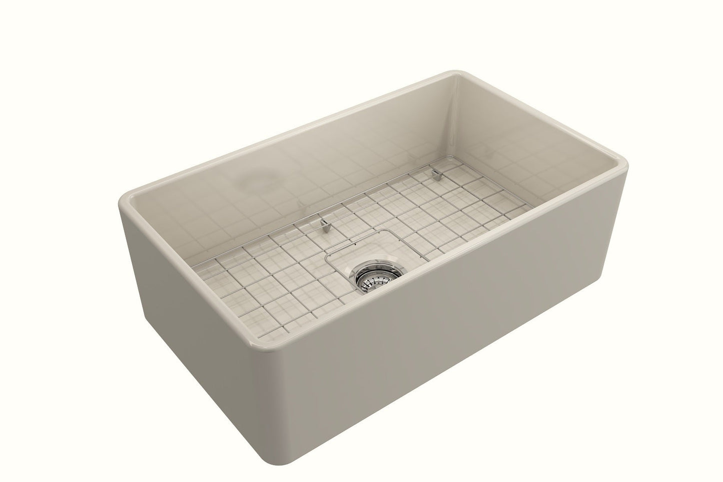 BOCCHI CLASSICO 30" Fireclay Farmhouse Single Bowl Kitchen Sink with Protective Bottom Grid and Strainer - top view
