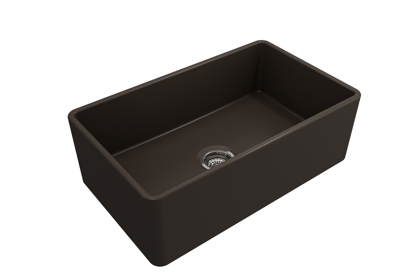 BOCCHI CLASSICO 30" Fireclay Farmhouse Single Bowl Kitchen Sink with Protective Bottom Grid and Strainer in dark brown finish right side view