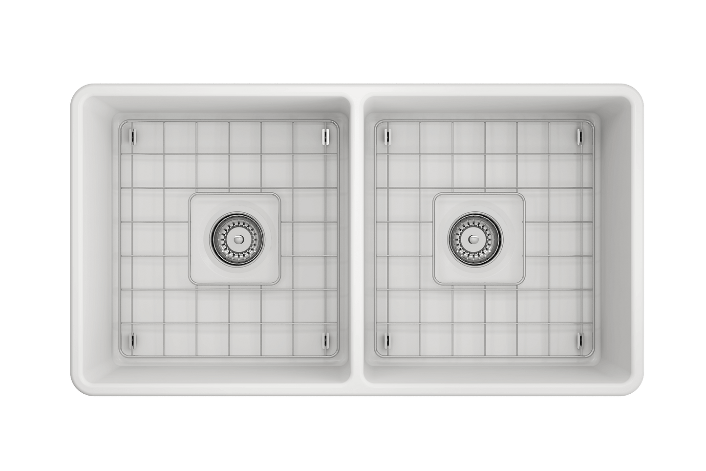 BOCCHI Classico 33" Fireclay Farmhouse Apron 50/50 Double Bowl Kitchen Sink top view