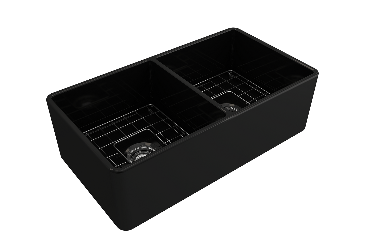 BOCCHI Classico 33" Fireclay Farmhouse Apron 50/50 Double Bowl Kitchen Sink in elegant black finish.