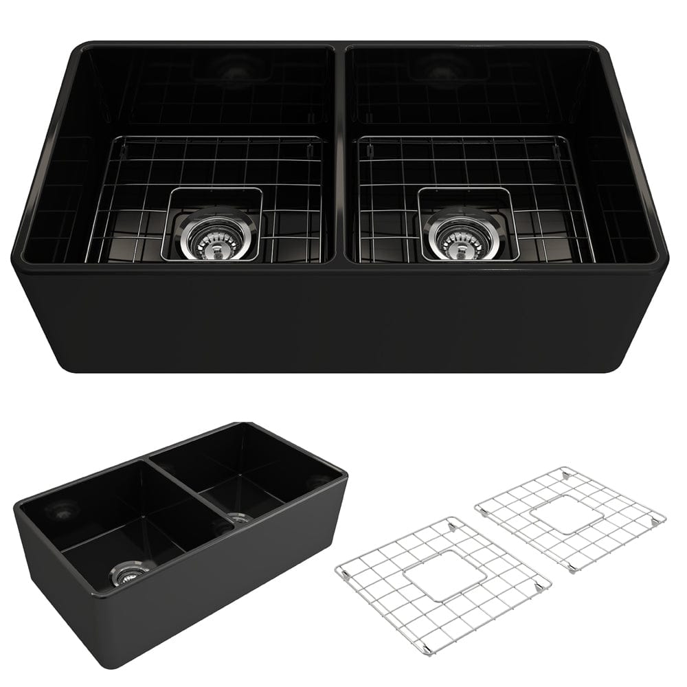 Bocchi BOCCHI Classico 33" Fireclay Farmhouse Apron 50/50 Double Bowl Kitchen Sink Color: White