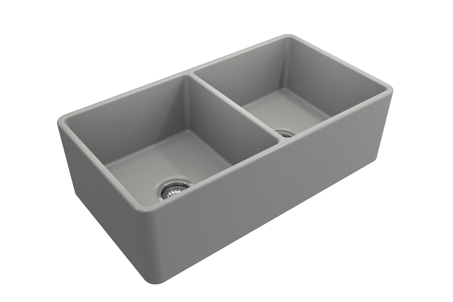 BOCCHI Classico 33" Fireclay Farmhouse Apron 50/50 Double Bowl Kitchen Sink in gray finish.