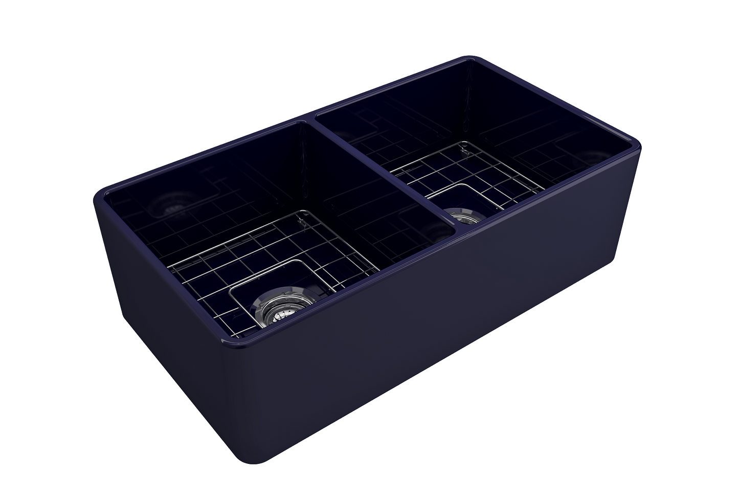 BOCCHI Classico 33" Fireclay Farmhouse Apron 50/50 Double Bowl Kitchen Sink in elegant design, showcasing dual-bowl functionality.