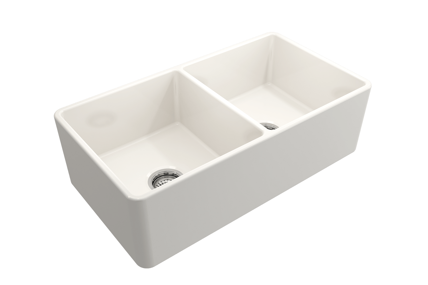 BOCCHI Classico 33" Fireclay Farmhouse Apron 50/50 Double Bowl Kitchen Sink in white with dual-bowl design.