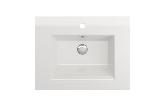 BOCCHI RAVENNA 24.5" Wall-Mounted Sink Fireclay 1-Hole With Overflow, modern white design with overflow.