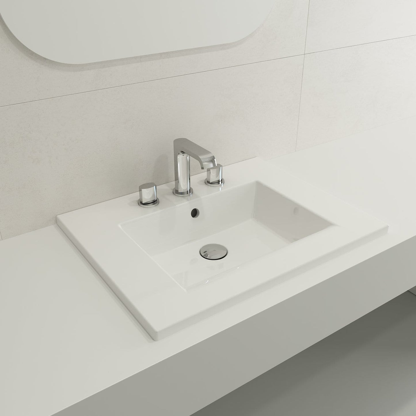 BOCCHI RAVENNA 24.5" Wall-Mounted Sink Fireclay 3-Hole With Overflow on a modern bathroom countertop.