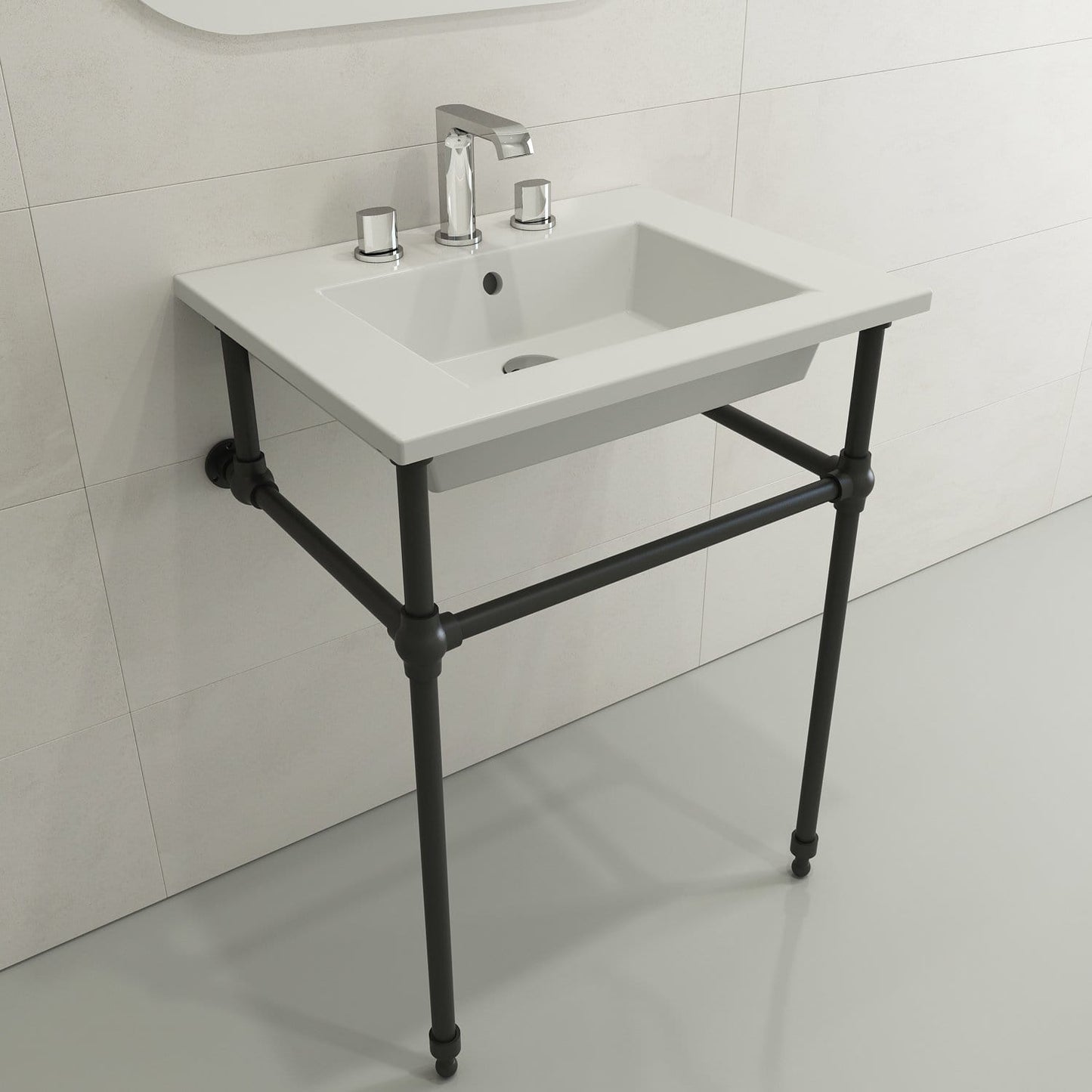 BOCCHI RAVENNA 24.5" Wall-Mounted Sink Fireclay 3-Hole With Overflow in elegant bathroom setting.