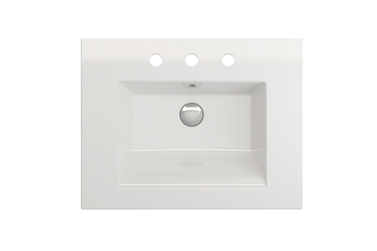 BOCCHI RAVENNA 24.5" Wall-Mounted Sink Fireclay 3-Hole With Overflow, white fireclay bathroom sink design.