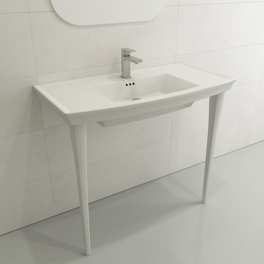 BOCCHI LAVITA 31" Console Leg Set Fireclay with modern sink and faucet in a sleek bathroom setting.