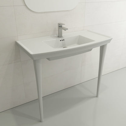 BOCCHI LAVITA 31" Console Leg Set Fireclay with sleek design and modern faucet in bathroom setting.