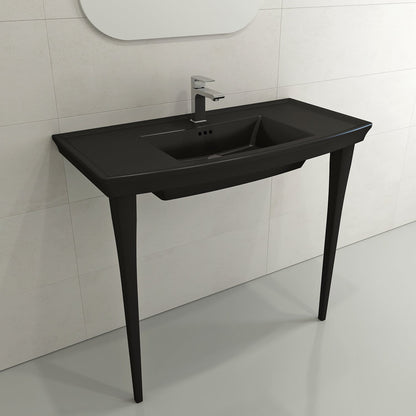 BOCCHI LAVITA 31" Console Leg Set Fireclay with sleek black finish and modern faucet, ideal for elegant bathroom designs.