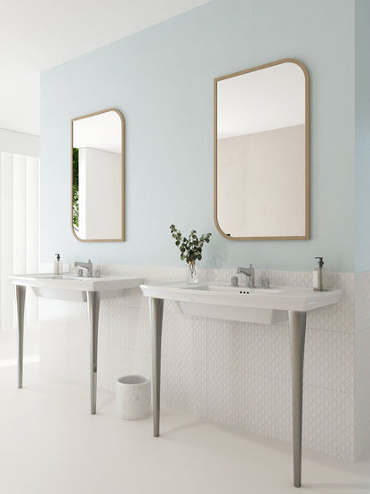 BOCCHI LAVITA 31" Console Leg Set Fireclay with elegant sinks and mirrors in a modern bathroom setting.