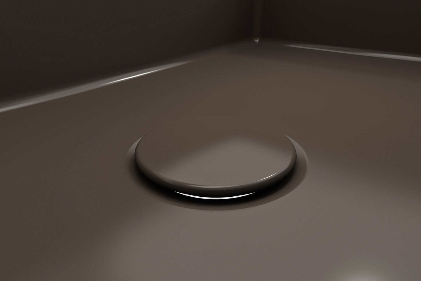 BOCCHI Drain Cover for Fireclay Kitchen Sink Strainers in elegant brown finish on sink surface.
