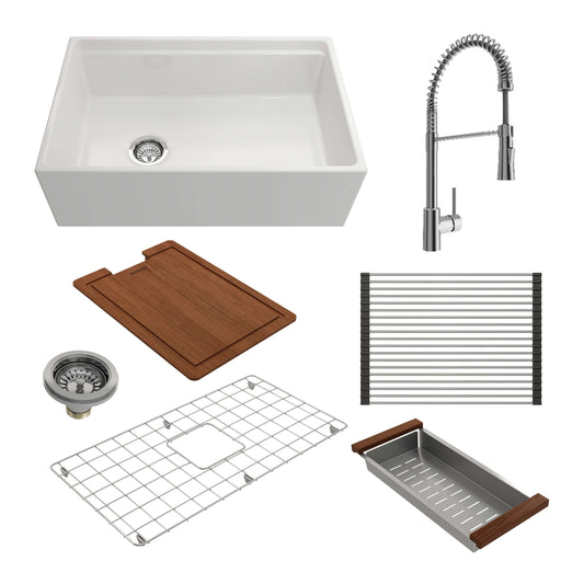 BOCCHI CONTEMPO 30" Fireclay Kitchen Sink with Integrated Work Station & Accessories with Livenza 2.0 Faucet