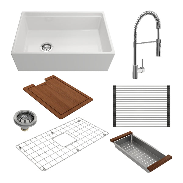BOCCHI CONTEMPO 30 Fireclay Kitchen Sink with Integrated Work Station & Accessories with Livenza 2.0 Faucet