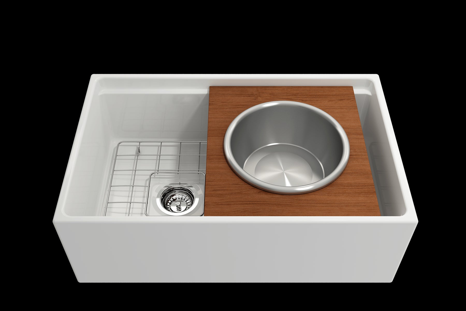 BOCCHI Prep Board Set for Workstation Sinks with Large Round Stainless Steel Mixing Bowl and Colander