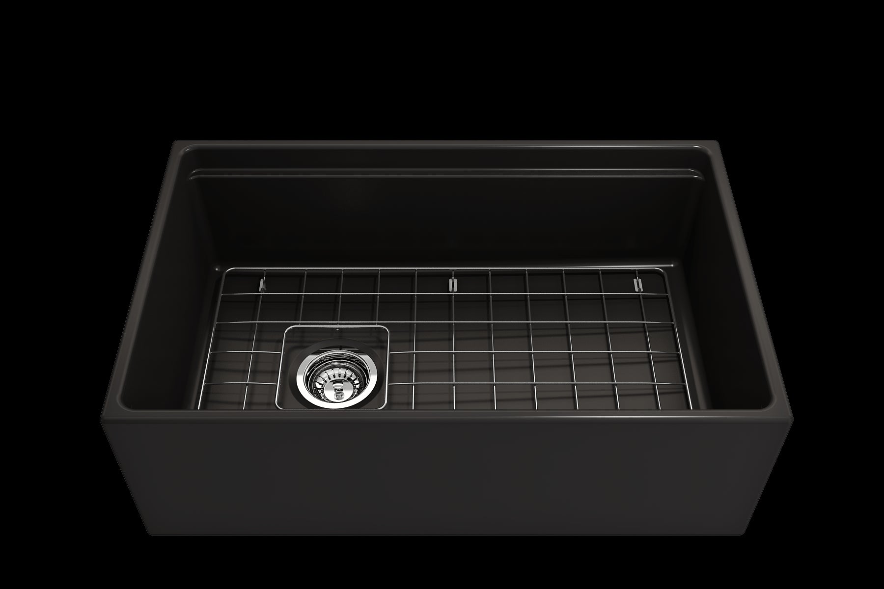 BOCCHI CONTEMPO 30" Fireclay Farmhouse Step Rim With Integrated Work Station Single Bowl Kitchen Sink With Accessories - Matte Black