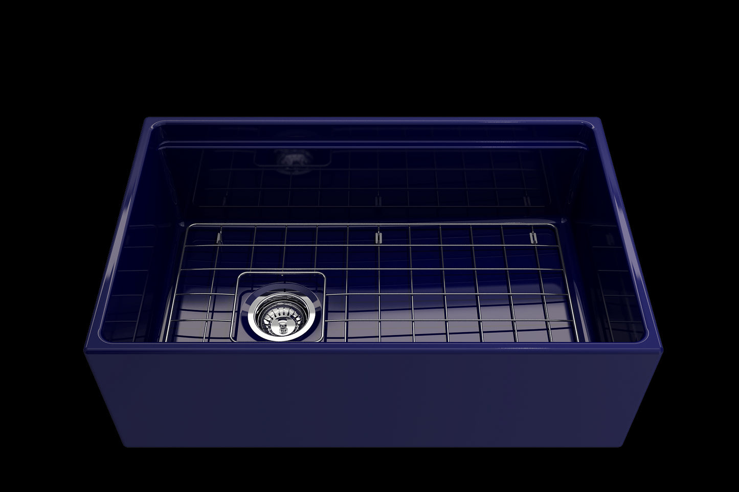 BOCCHI CONTEMPO 30" Fireclay Farmhouse Step Rim With Integrated Work Station Single Bowl Kitchen Sink With Accessories - Sapphire Blue