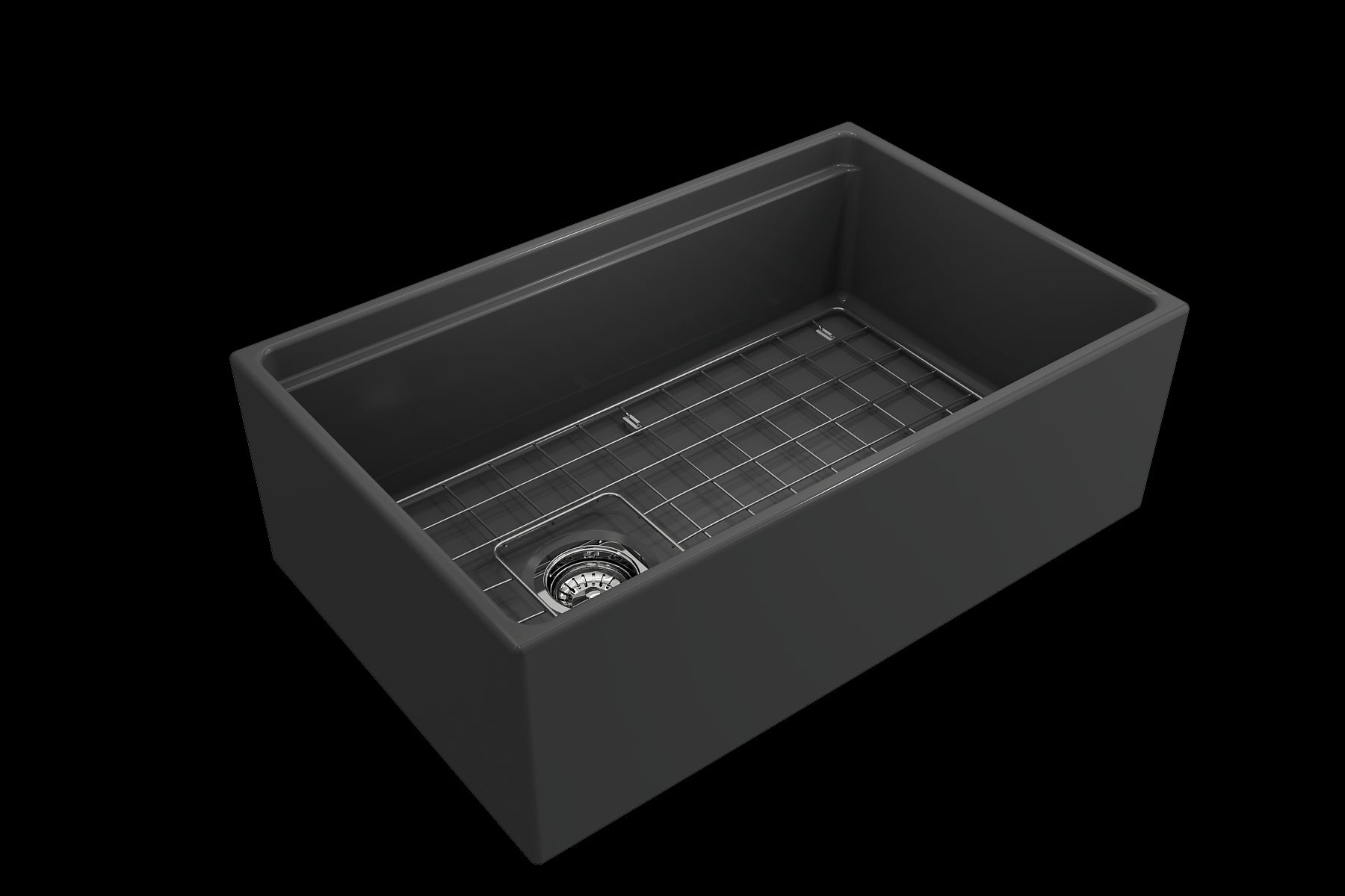 BOCCHI CONTEMPO 30" Fireclay Farmhouse Step Rim With Integrated Work Station Single Bowl Kitchen Sink With Accessories - Matte Dark Gray