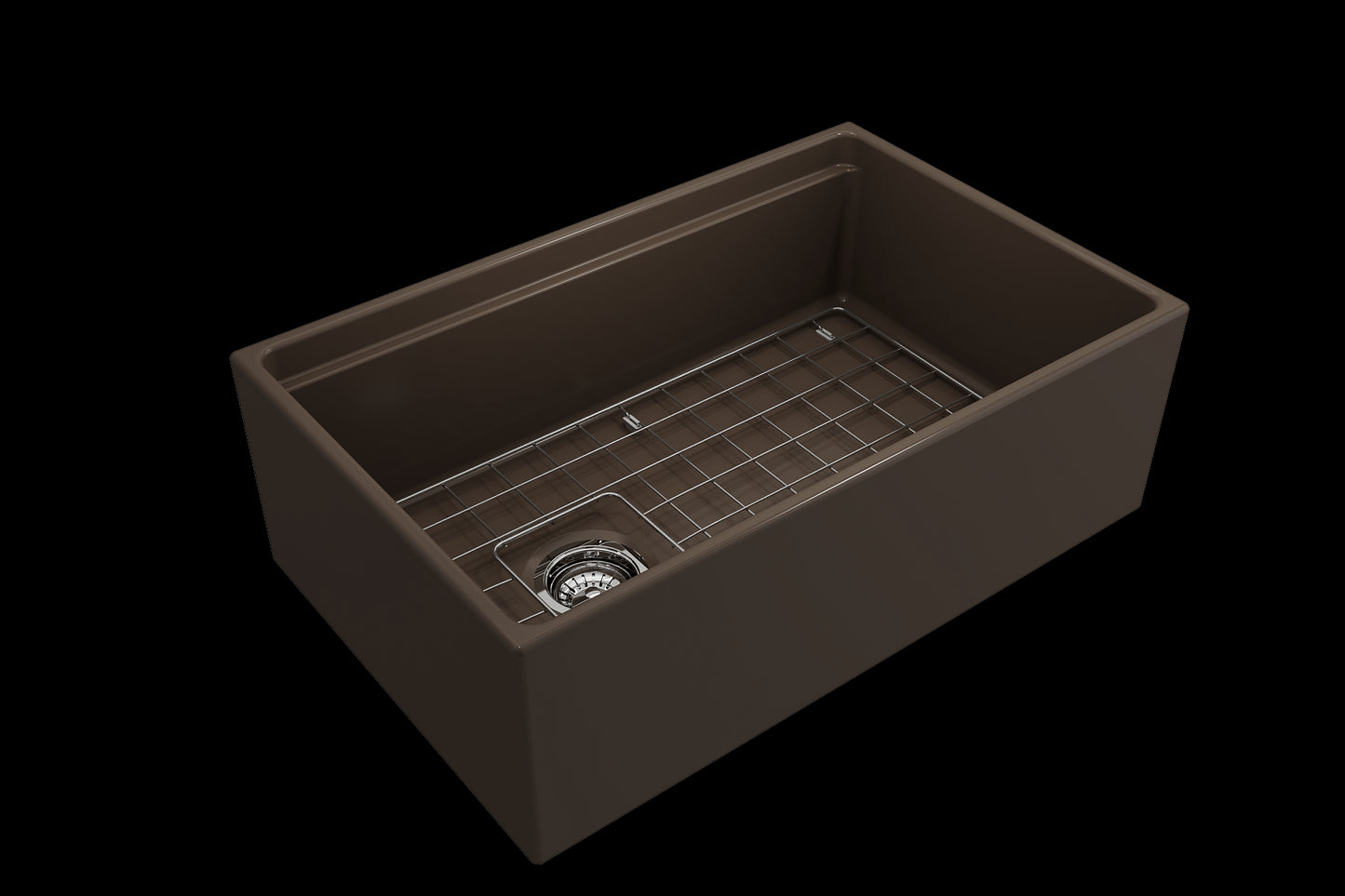 BOCCHI CONTEMPO 30" Fireclay Farmhouse Step Rim With Integrated Work Station Single Bowl Kitchen Sink With Accessories - Matte Brown