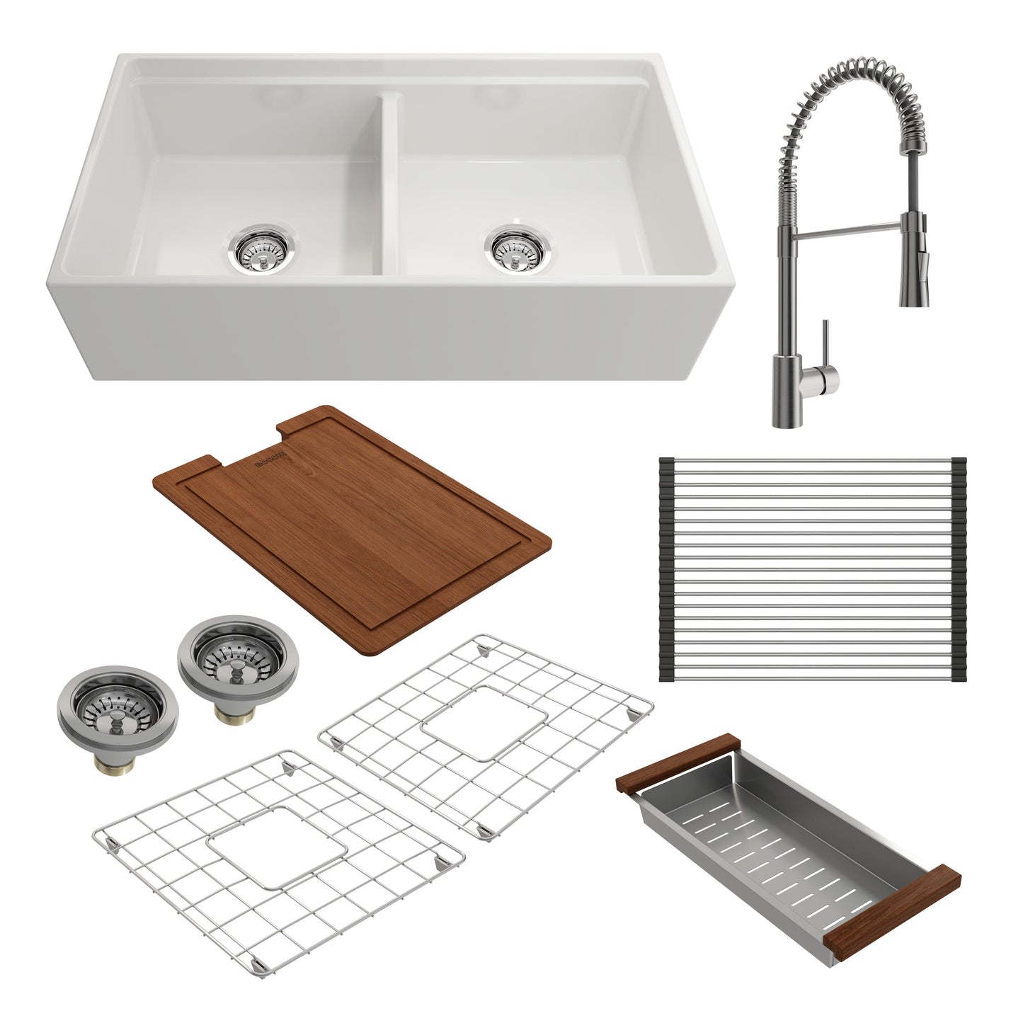 BOCCHI CONTEMPO 36" Fireclay Kitchen Sink with Integrated Work Station & Accessories with Livenza 2.0 Faucet