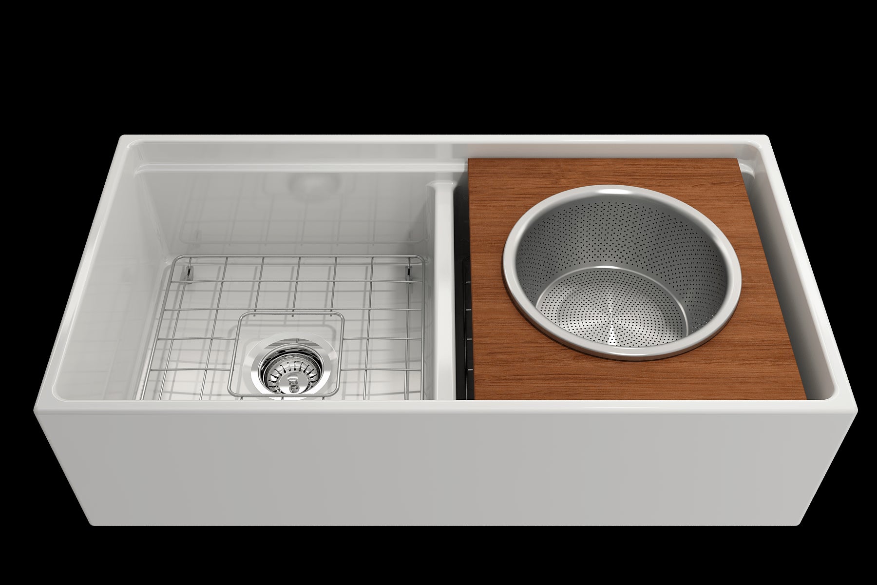 BOCCHI Prep Board Set for Workstation Sinks with Large Round Stainless Steel Mixing Bowl and Colander