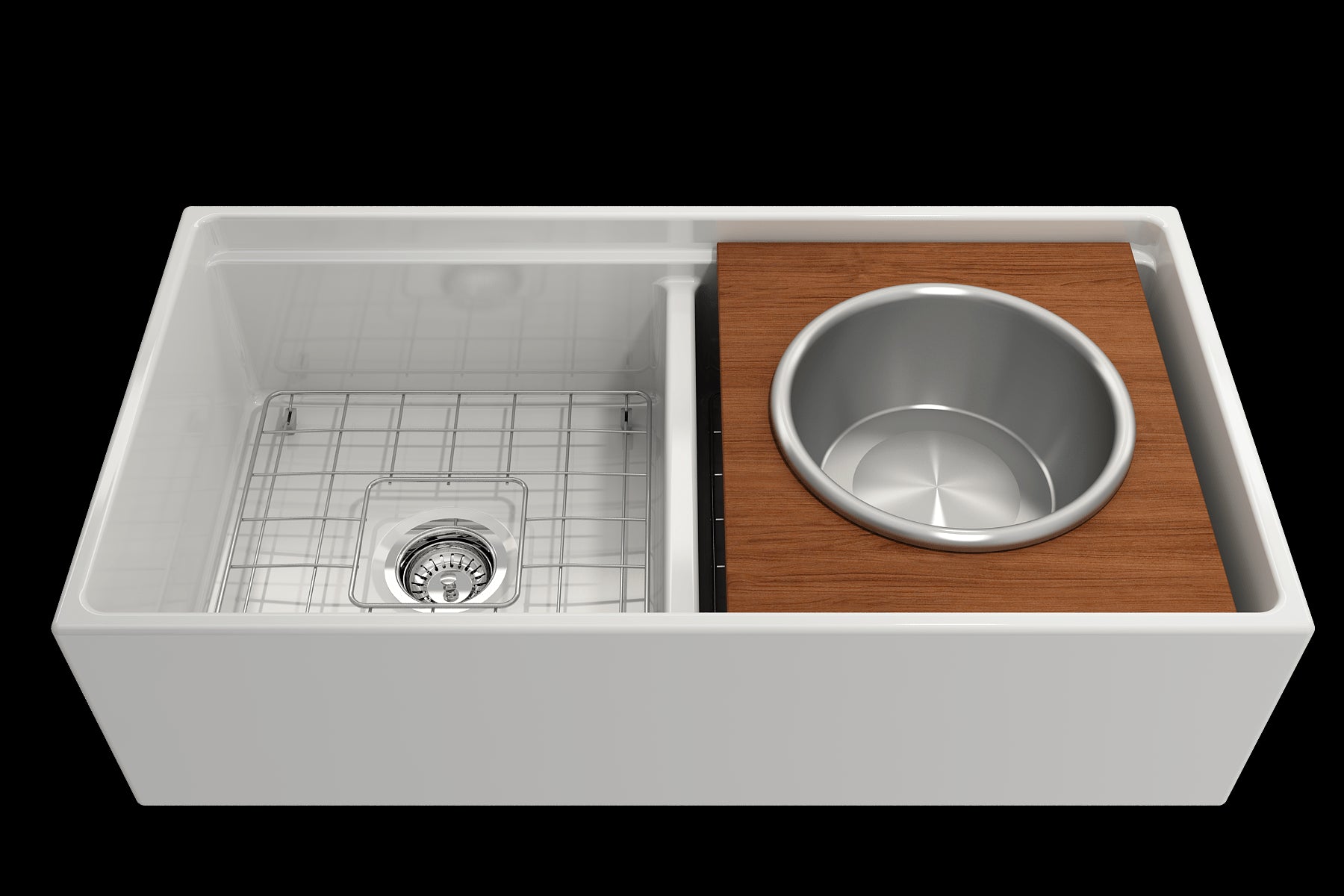 BOCCHI Prep Board Set for Workstation Sinks with Large Round Stainless Steel Mixing Bowl and Colander