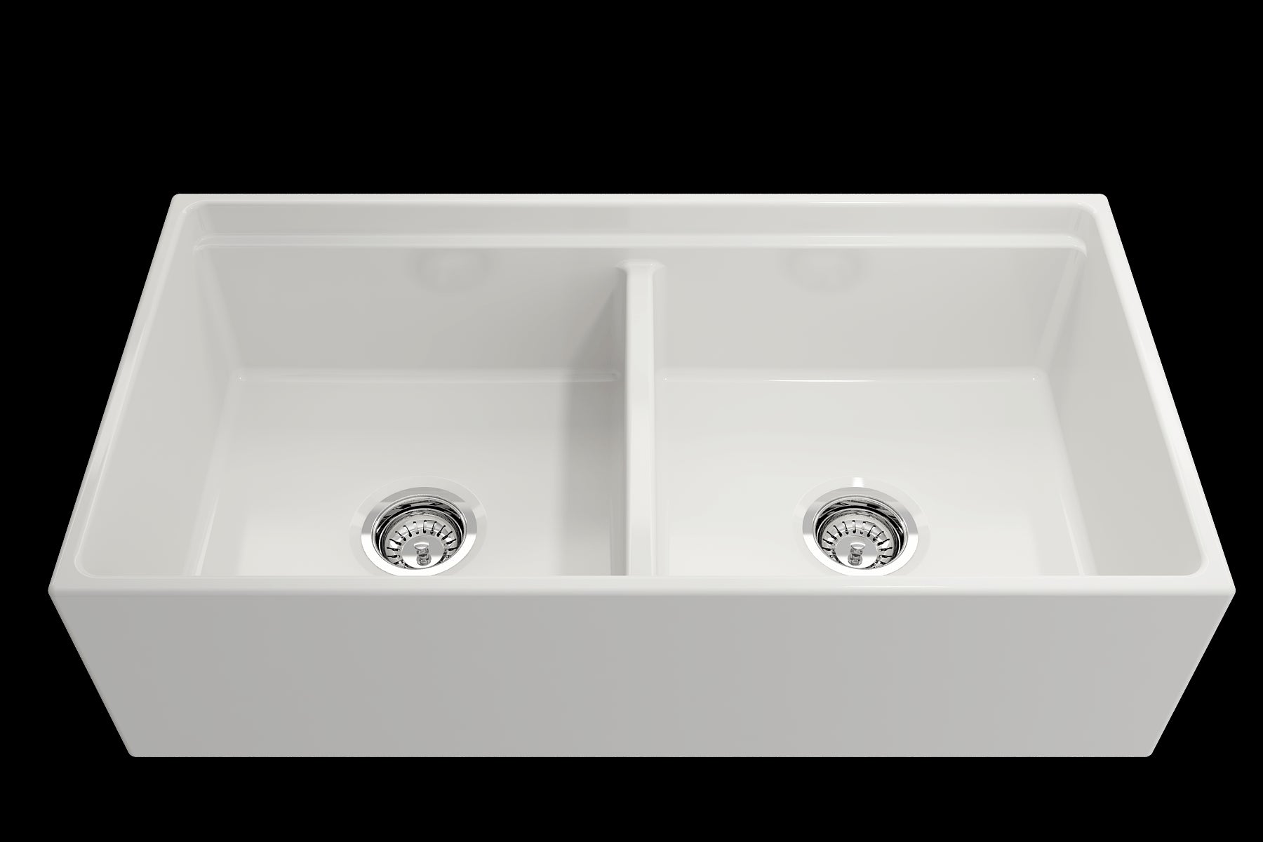 BOCCHI CONTEMPO 36" Step Rim Fireclay Farmhouse Double Bowl Kitchen Sink with Protective Bottom Grid and Strainer