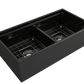 BOCCHI CONTEMPO 36" Step Rim Fireclay Farmhouse Double Bowl Kitchen Sink with Protective Bottom Grid and Strainer - Black