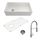 BOCCHI CONTEMPO 36" Fireclay Kitchen Sink with Bottom Grid, Strainer & Livenza Faucet in white finish, chrome faucet.