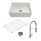 BOCCHI CONTEMPO 27" Fireclay Kitchen Sink with Bottom Grid, Strainer and Livenza Faucet in white and chrome.
