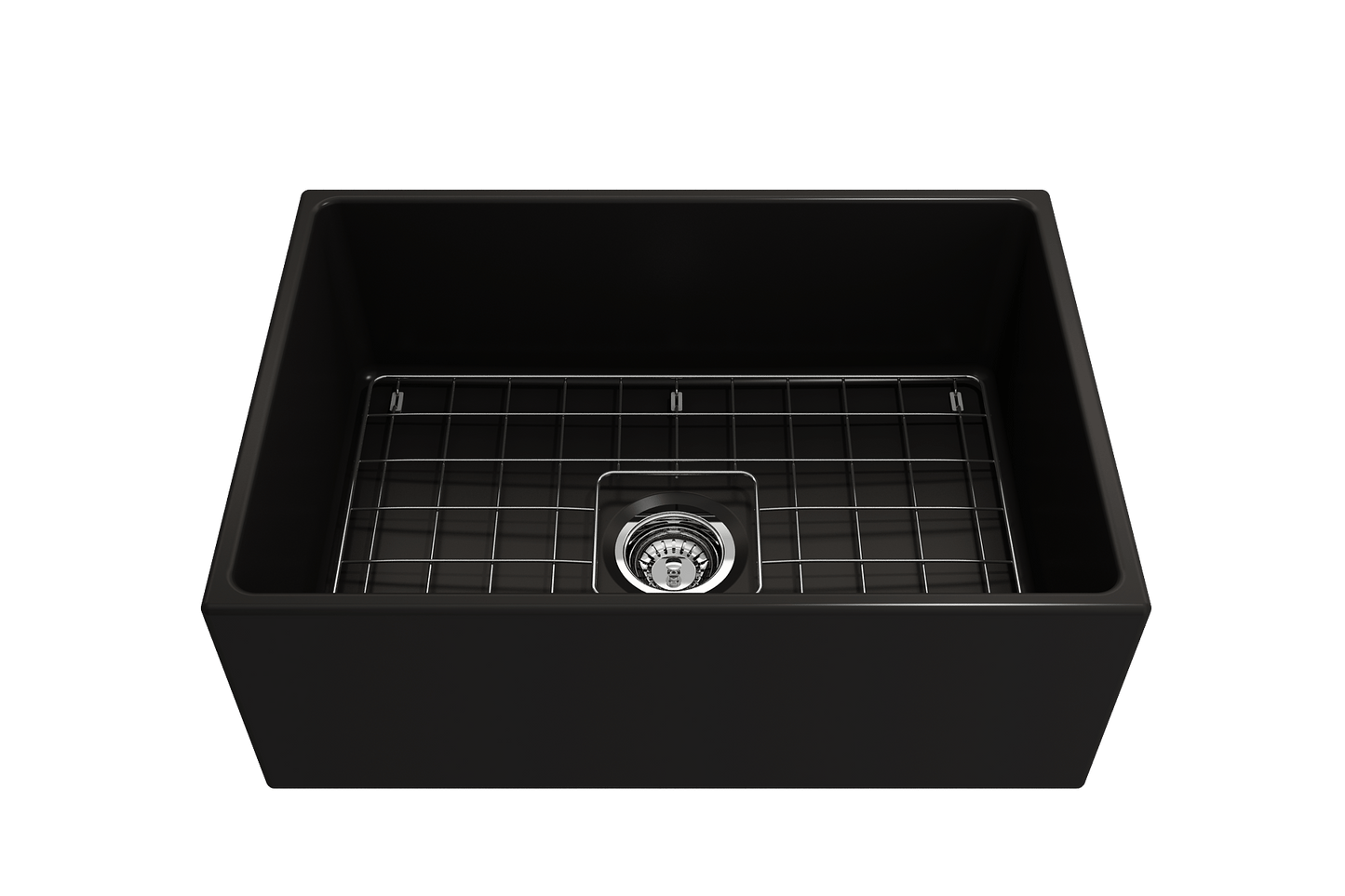 BOCCHI CONTEMPO 27" Fireclay Farmhouse Single Bowl Kitchen Sink with Protective Bottom Grid and Strainer in black