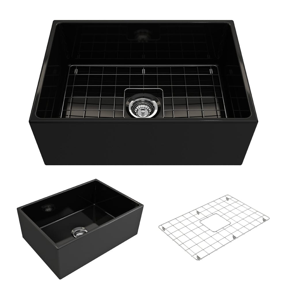 BOCCHI CONTEMPO 27" Fireclay Farmhouse Single Bowl Kitchen Sink with Protective Bottom Grid and Strainer