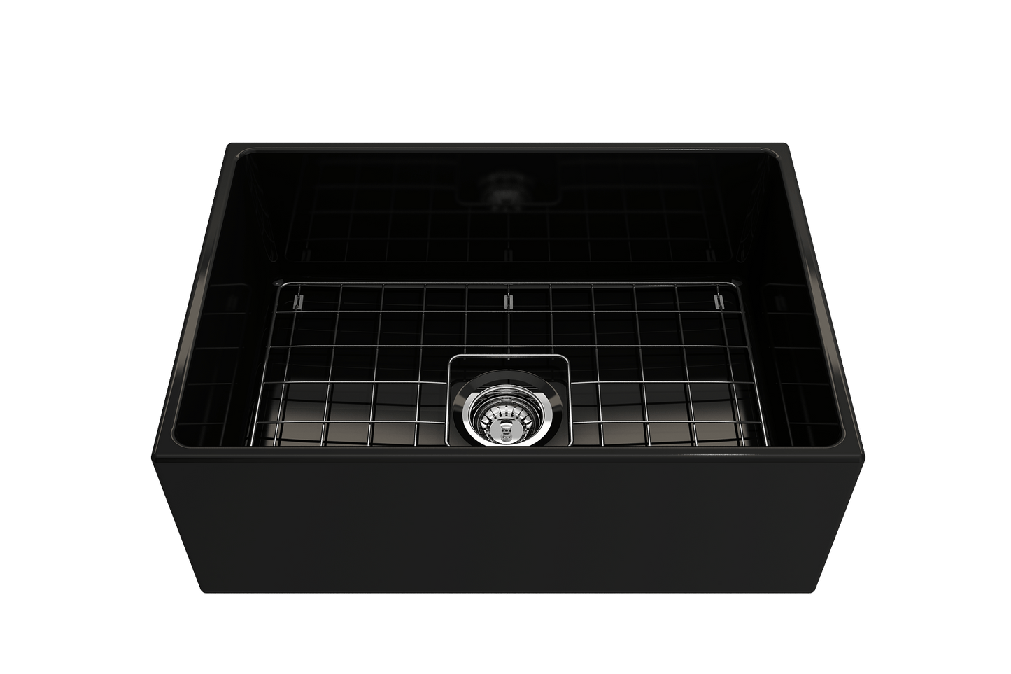 BOCCHI CONTEMPO 27" Fireclay Farmhouse Single Bowl Kitchen Sink with Protective Bottom Grid and Strainer - Black top view