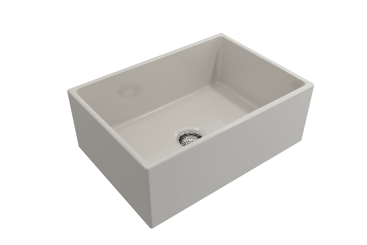 BOCCHI CONTEMPO 27" Fireclay Farmhouse Single Bowl Kitchen Sink with Protective Bottom Grid and Strainer right side view white finish