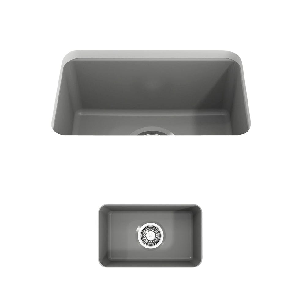 BOCCHI SOTTO 12" Fireclay Modern Undermount Single Bowl Bar Sink with Strainer in matte gray top view showcasing its sleek design.